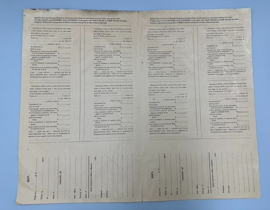 1897 J I CASE THRESHING Co Machine Engine Order Form ANTIQUE FARM ADVERTISING