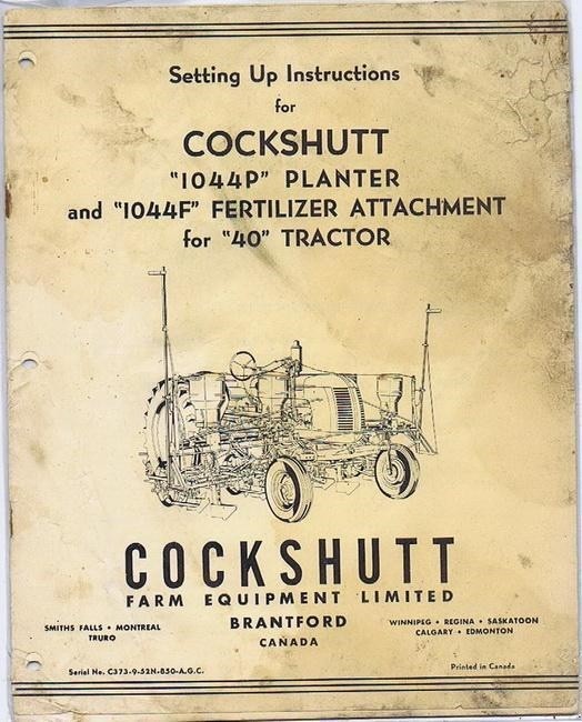 Setting Up Instructions Cockshutt « 1044P » Planter,1952