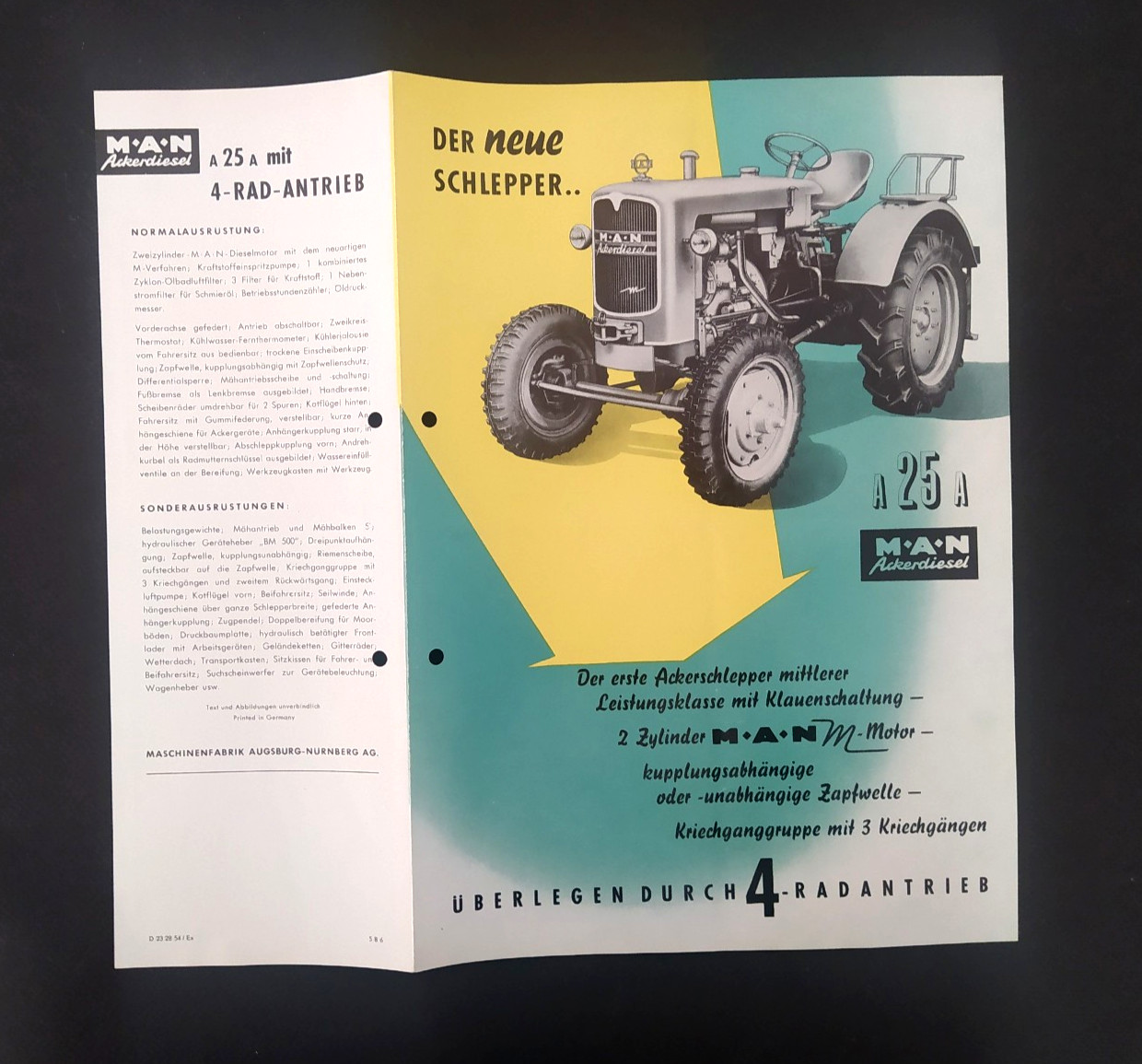VINTAGE MAN A25A GERMAN TRACTOR 1954 BROCHURE GERMAN TEXT