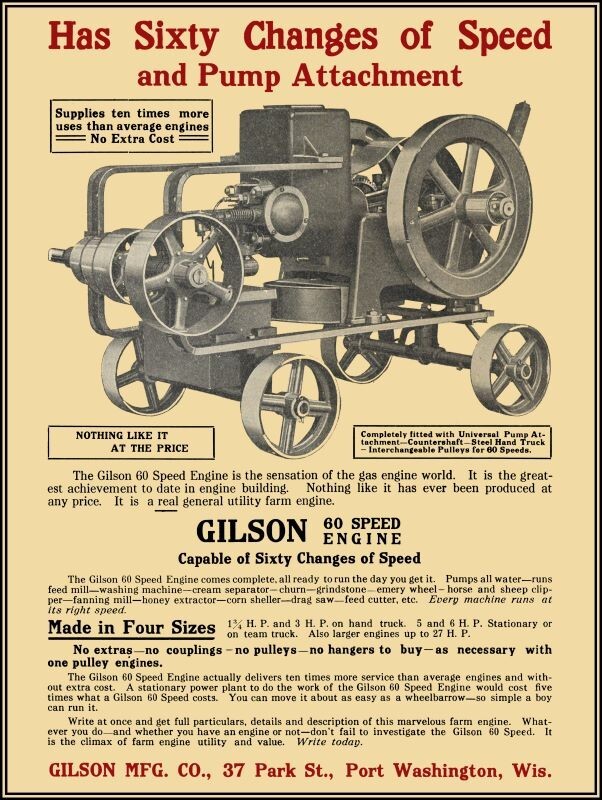 1912 Gilson 60 Speed Gas Engine, Port Washington, WI NEW Sign 18×24&Prime; USA STEEL