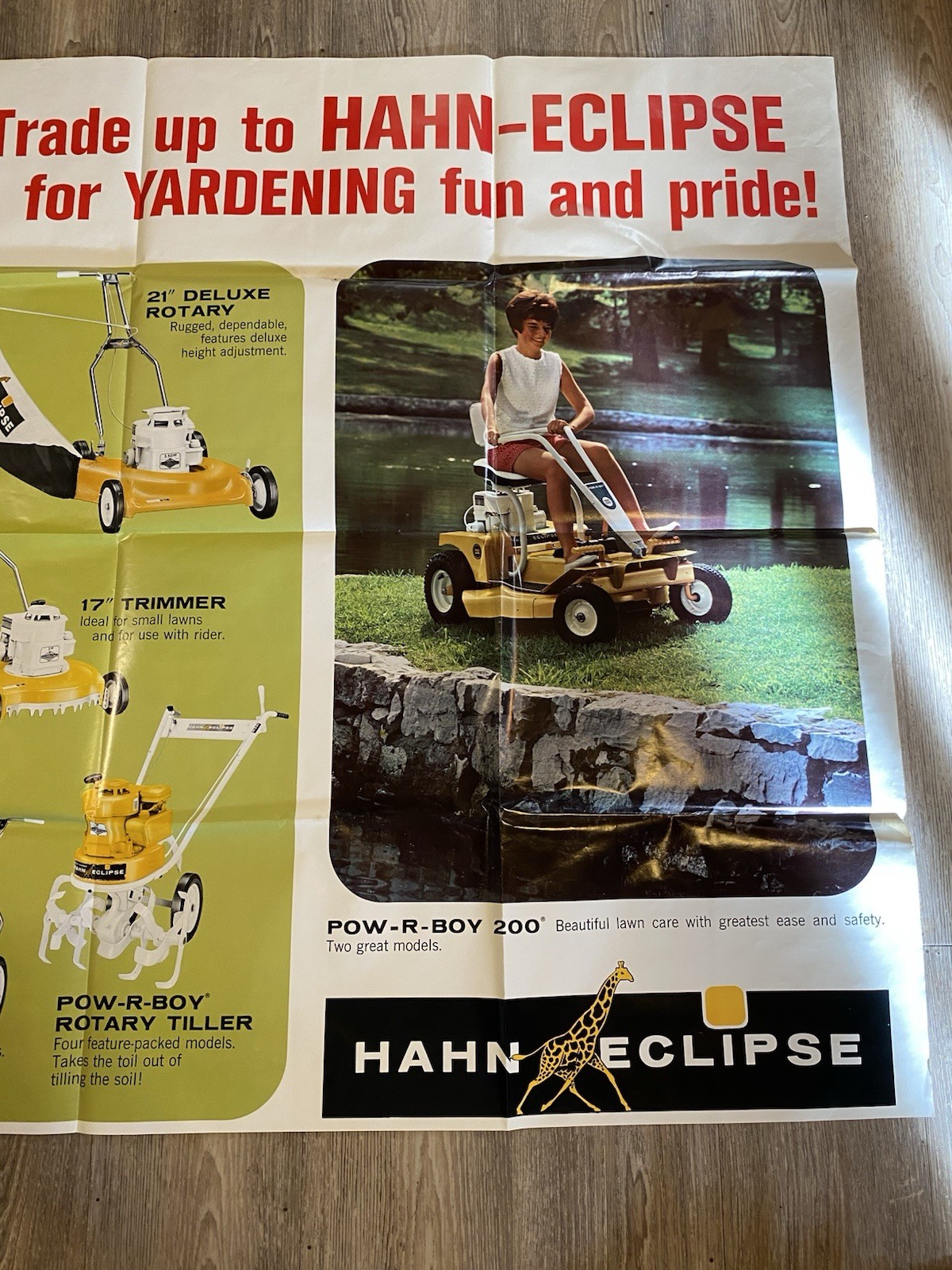 RARE 1960s Vintage Hahn Eclipse Yard Equipment Advertising Sign Poster 58&Prime; x 41&Prime;