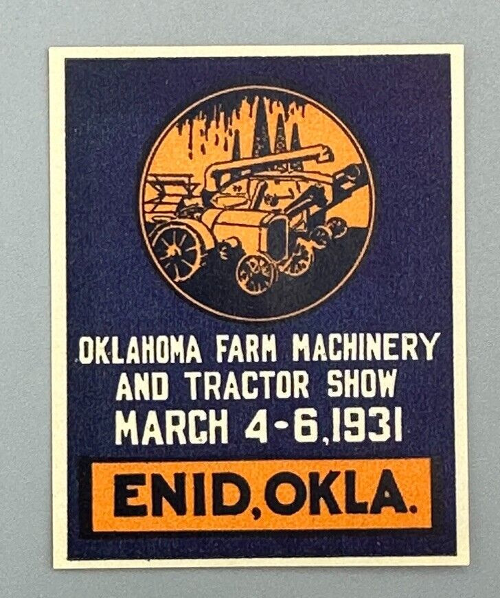 1931 OKLAHOMA FARM MACHINERY Tractor ENID Advertising POSTER STAMP Vintage