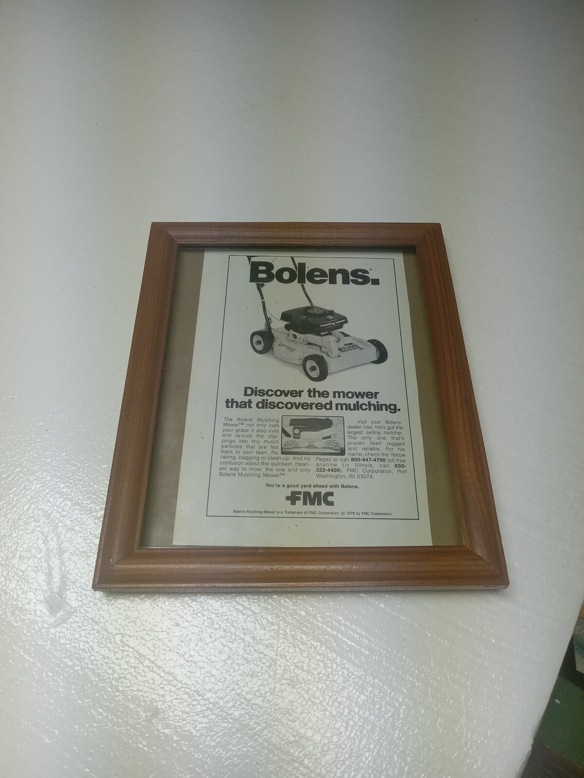 Bolens Mulching Lawn Mower Print Ad 1970s In Vntge 8×10&Prime; Frame A Good Yard Ahead