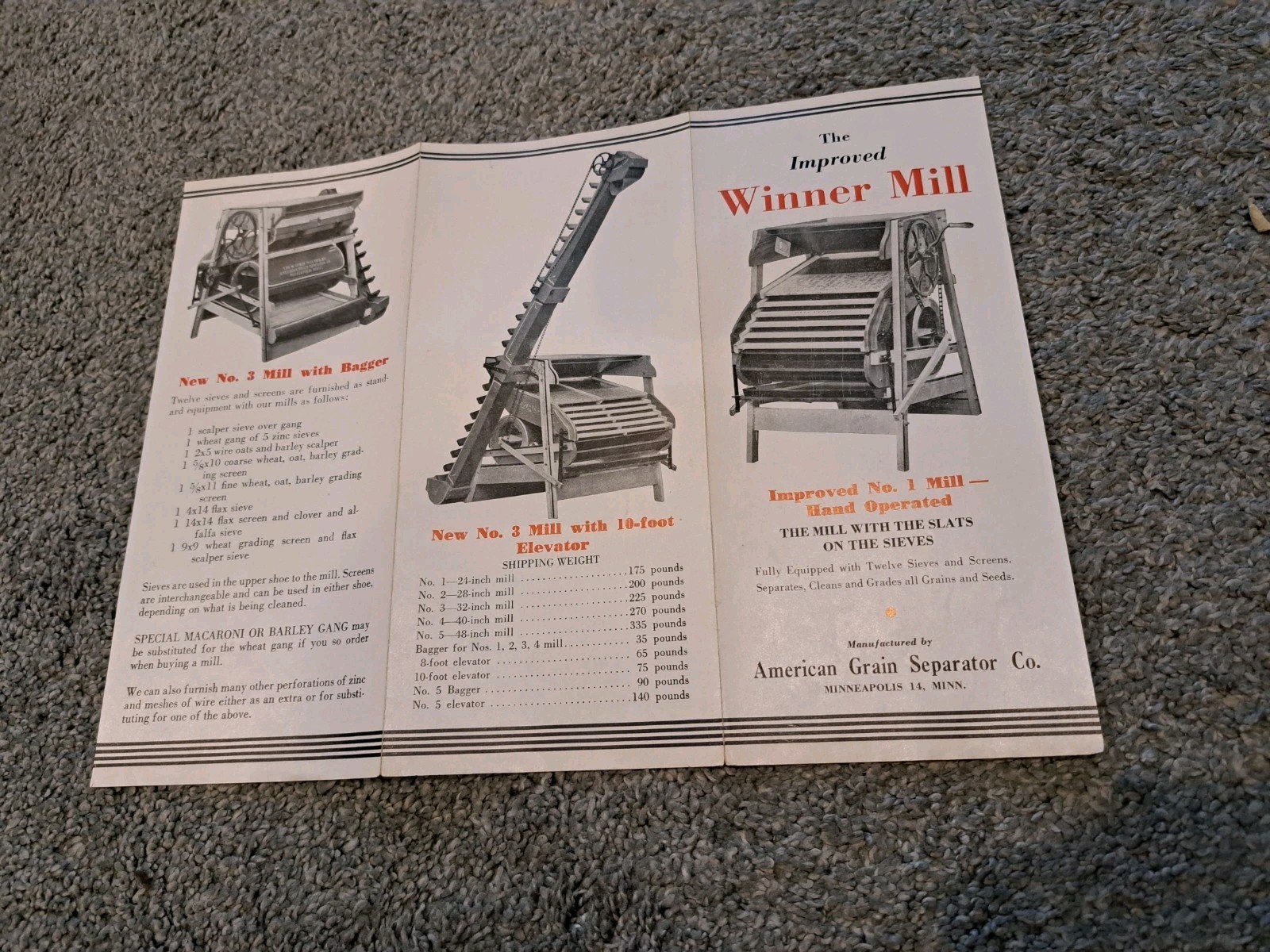 Vintage Sales Brochure for Winner Mill American Grain Separator Company