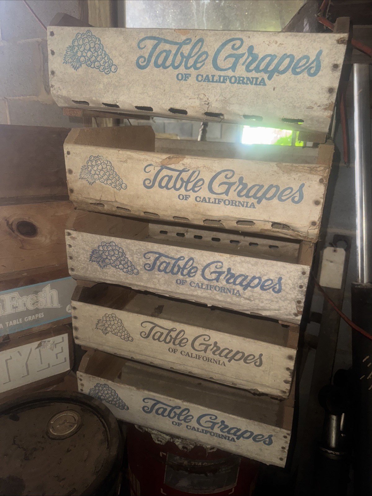 VINTAGE SUN GOLD CALIFORNIA GRAPES FLAT CRATE WOOD PAPER COCHELLA ROBERT CARIAN
