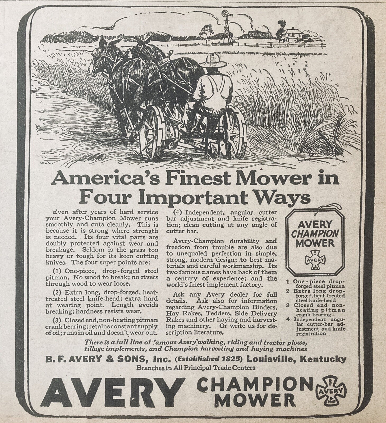 1924 AD(XG7)~B.F. AVERY & SONS. LOUISVILLE, KY. AVERY CHAMPION MOWER