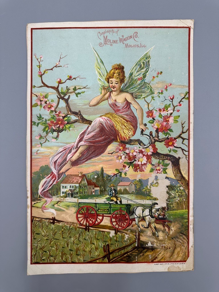 1880s MOLINE WAGON Co FARM Advertising PRINT Trade Card Era Victorian Fairy