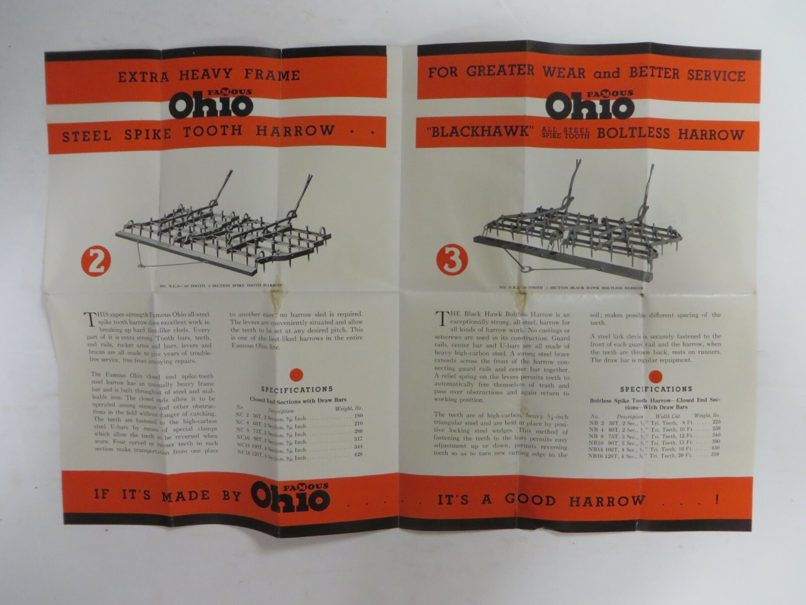 Vtg FAMOUS OHIO HARROWS Advertising Ohio Cultivator Salina, KS Habiger Brothers