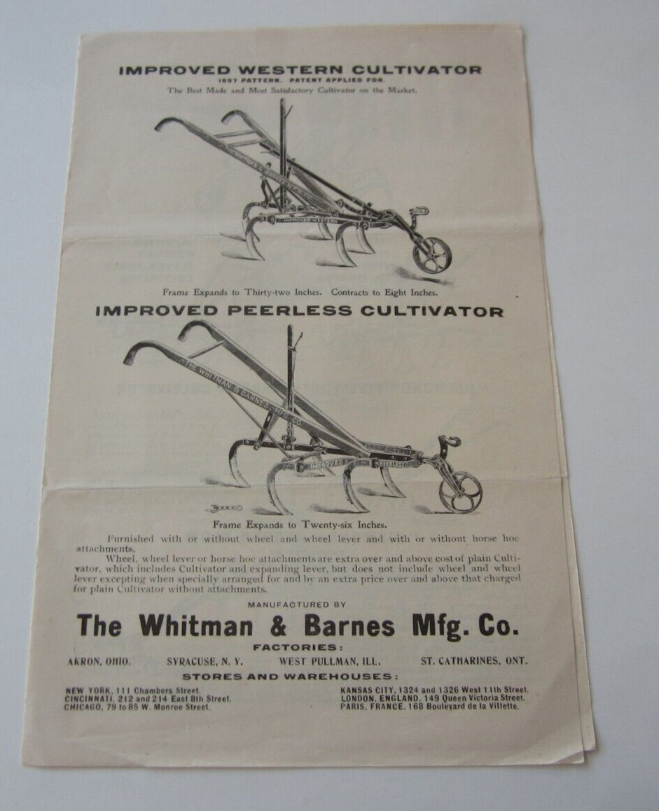 c.1900 – Whitman & Barnes Mfg – CULTIVATOR – Farming – Advertising Brochure