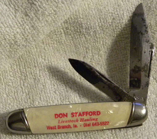 Don Stafford Livestock Hauling, WEST BRANCH, Iowa IA Advertising Pocket Knife
