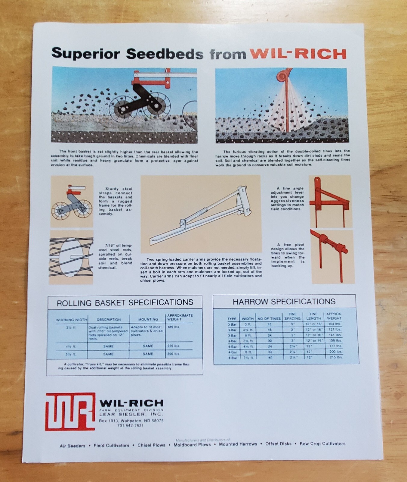 Wil-Rich Finishing Attachments Harrow Sales Brochure Pamphlet Lear Siegler