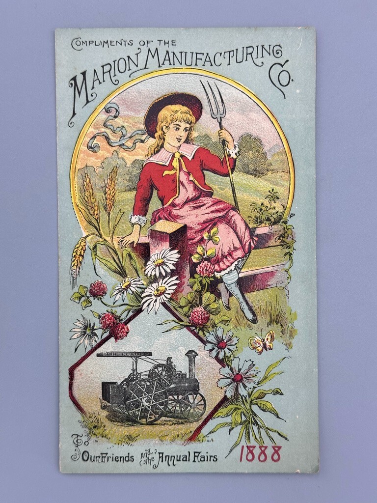 1888 MARION Ohio Leader THRESHING ENGINE Victorian FARM Advertising Trade Card
