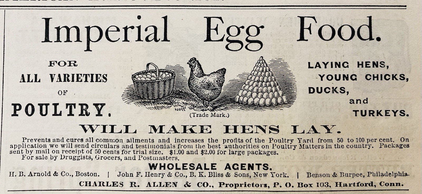 1879 AD.(XH87)~IMPERIAL EGG FOOD, CHAR. R. ALLEN CO. HARTFORD, CONN.