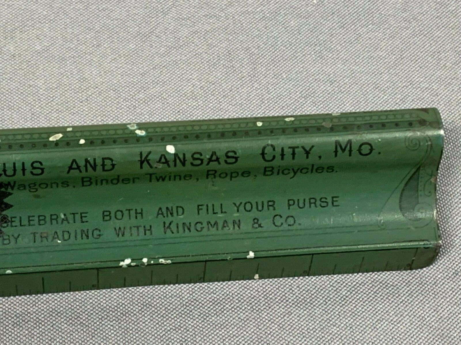 1892 KINGMAN & CO Farm Plow Wagon Binder Twine Bicycle METAL RULER Kansas City