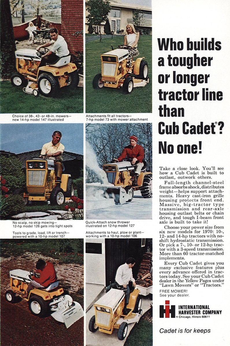 1970 International Harvester Cub Cadet: Tougher or Longer Vintage Print Ad