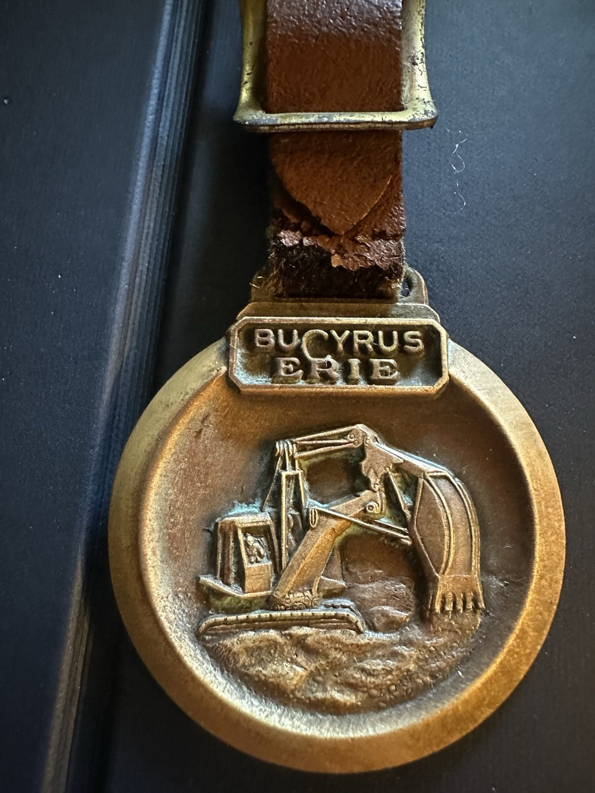 Vintage Bucyrus Erie Watch Fob – Brass With Leather Strap