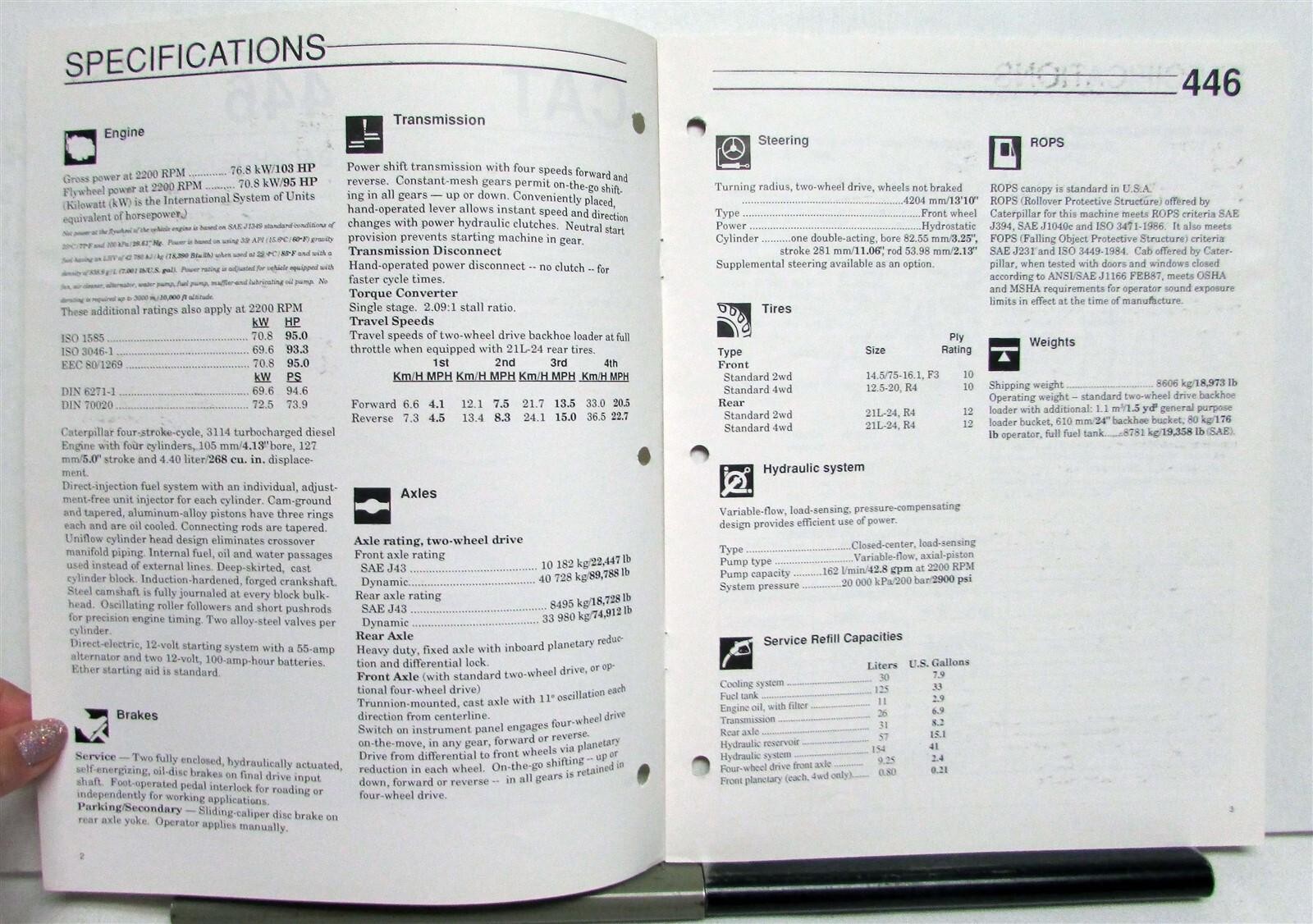 1989 CAT 446 Backhoe Loader Construction Specifications Sales Brochure