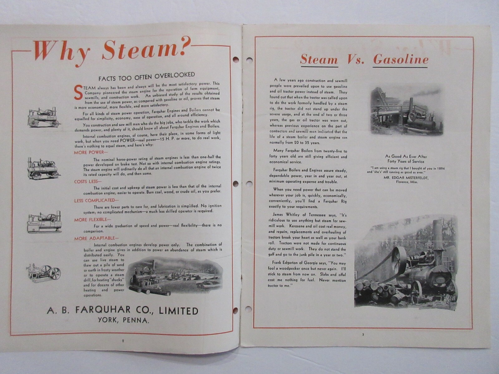 RARE Farquhar Steam Power Engine Brochure 1900&rsquo;s 12 Pages