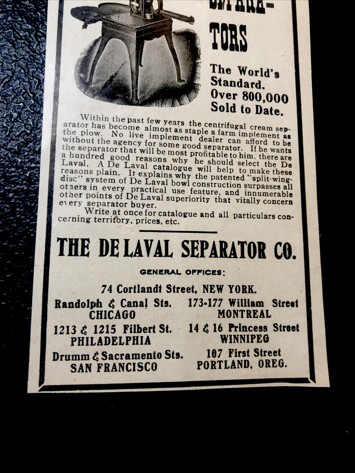 ORIGINAL 1907 De Laval Cream Separator Farm Advertising