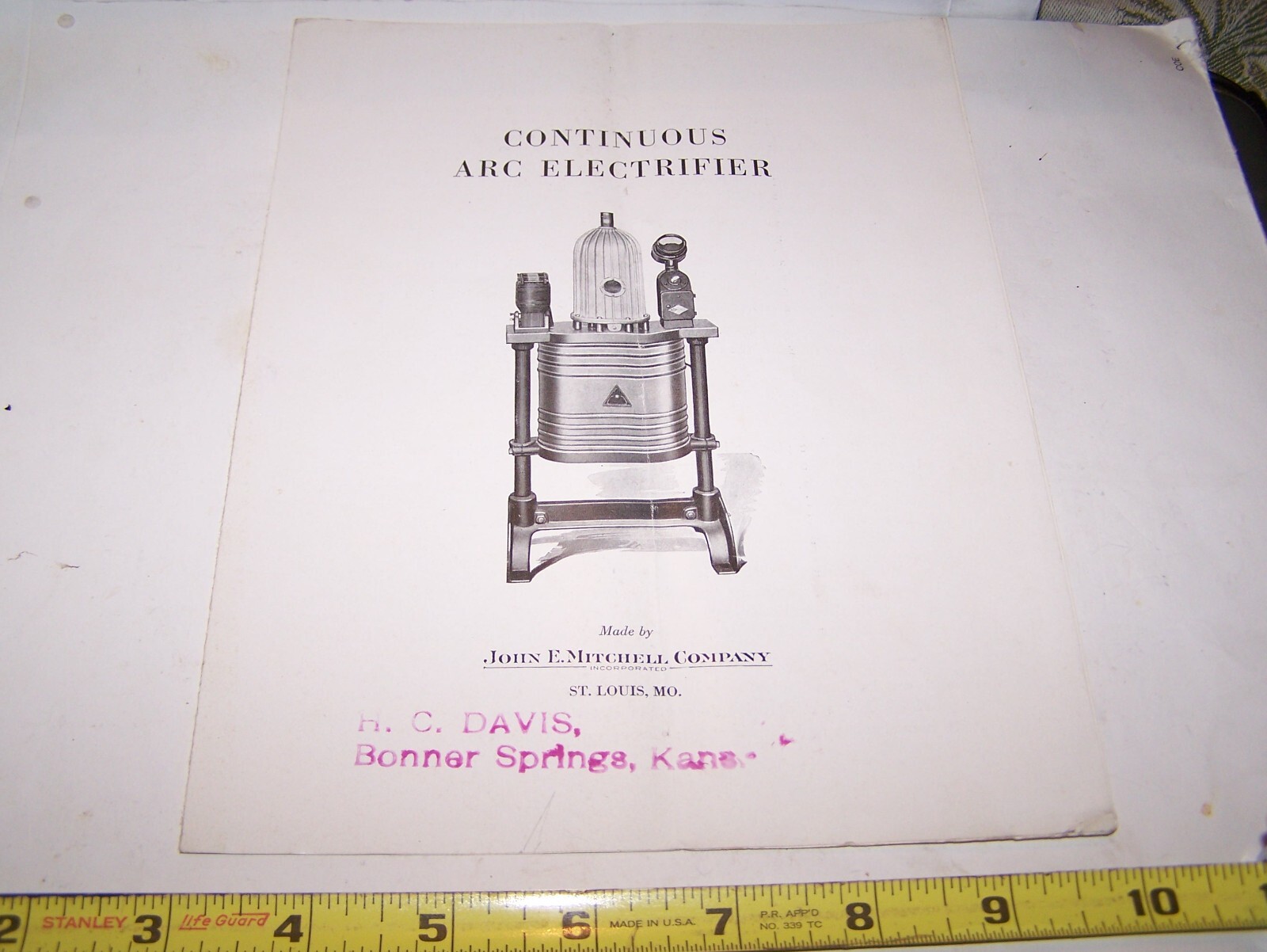CONTINUOUS ARC ELECTRIFIER John Mitchell Sale Brochure Hit Miss Motor Flour Mill