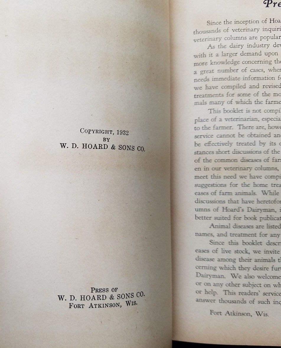 1932 How To Treat Common Ailments Farm Animals Hoard&rsquo;s Dairyman Fort Atkinson WI