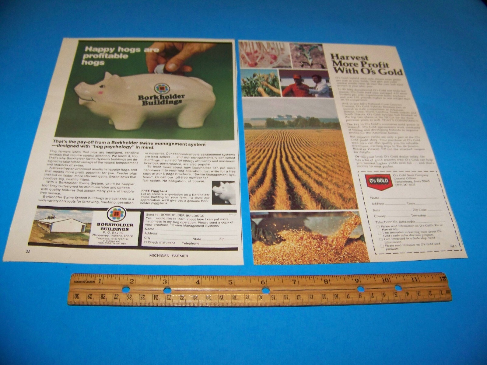Mixed Lot Agricultural Print Ads from Magazine Vintage 1977 O&rsquo;s Gold Borkholder