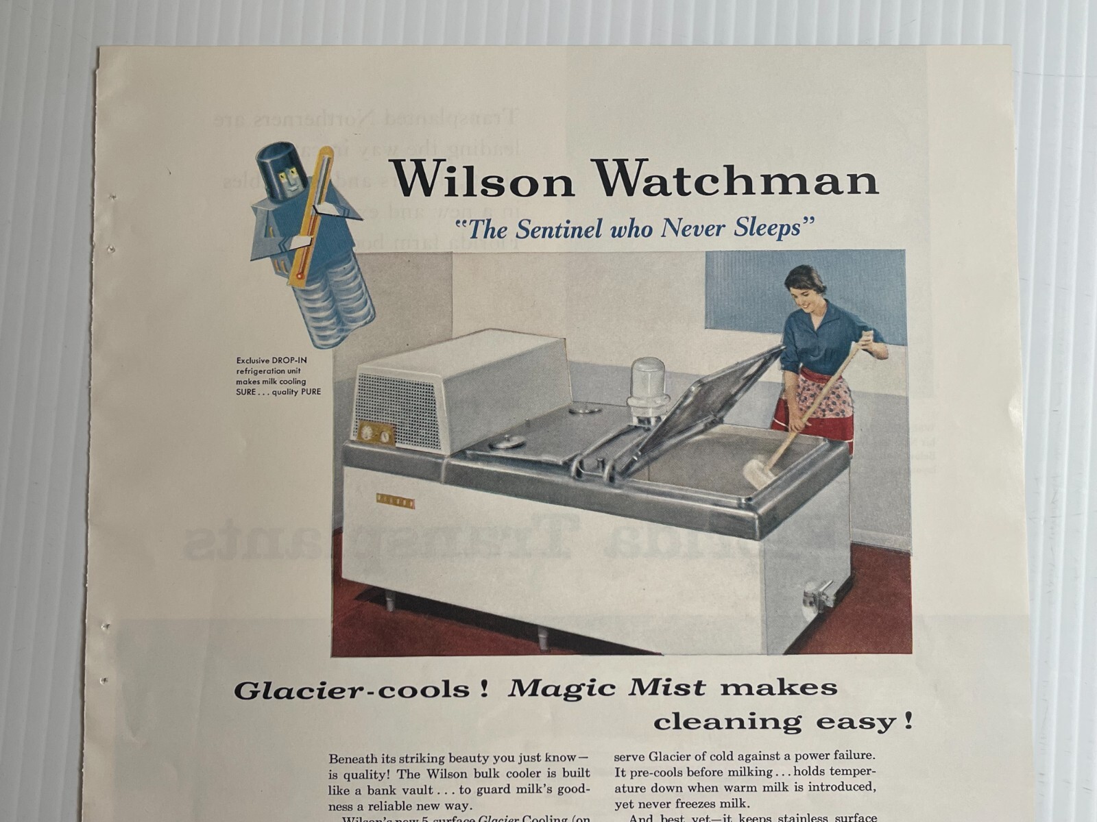 1950s Wilson Watchman Milk Cooler – Original Print Advertisement (9.5in x 13in)