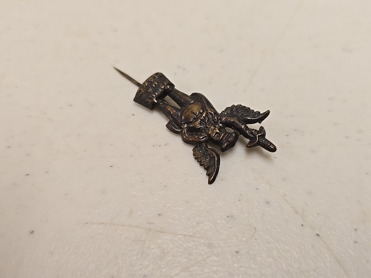 Antique 2&Prime; Moline Plow Co Flying Dutchman Advertising Brass Stick Pin