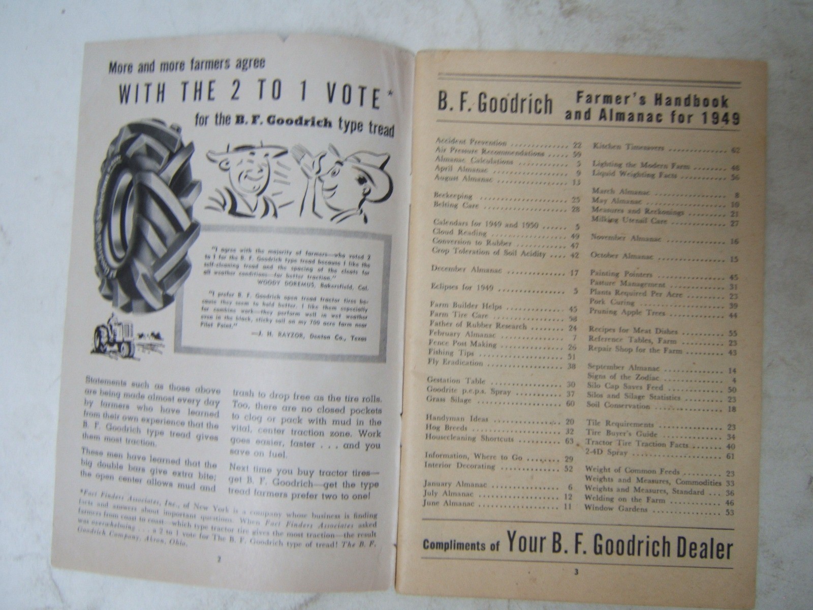 B F Goodrich Farmer&rsquo;s Handbook and Almanac 1949 Good Condition