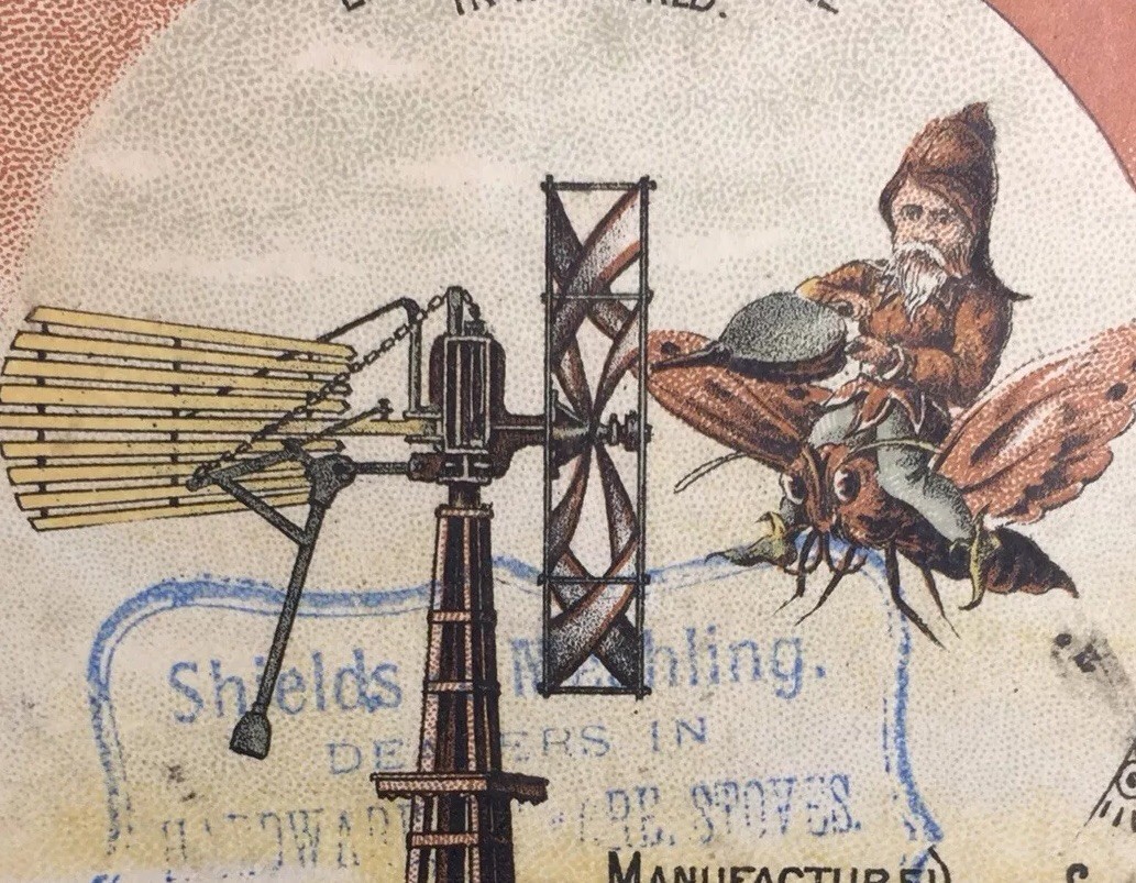 Aermotor Iron Windmill Engine Tower Litho American Ohio Merchant Rare Trade Card