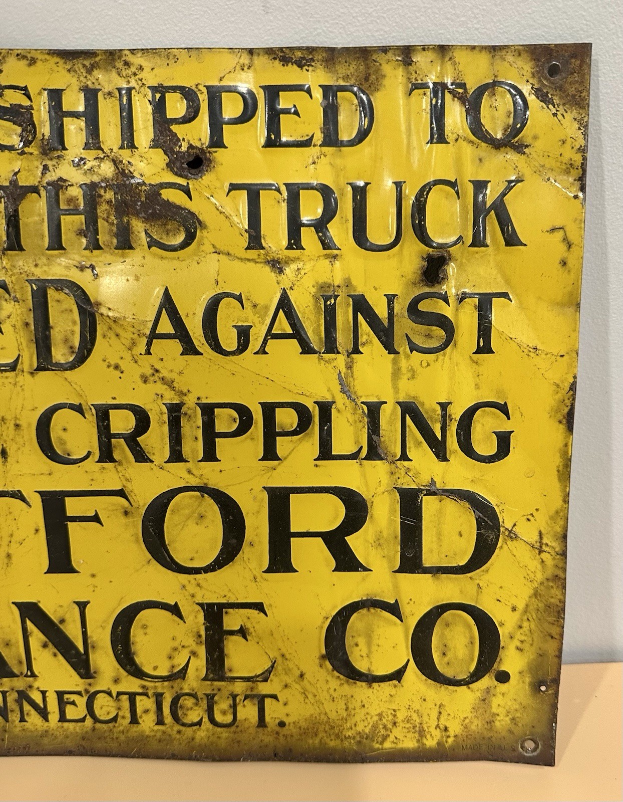 Vintage Hartford Fire Insurance Live Stock Market Metal Sign 23 1/2&Prime; X 11 1/4&Prime;