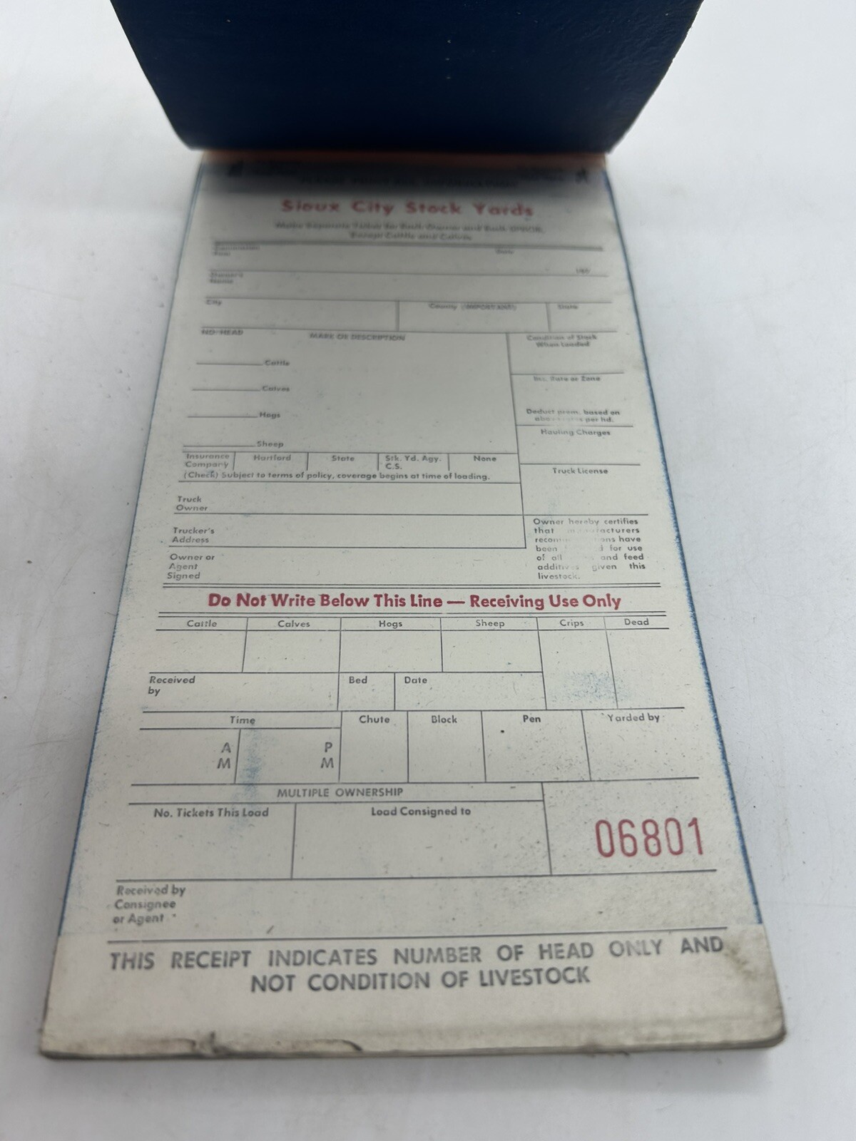 SIOUX CITY STOCK YARD COMMISSION TRUCKER DELIVERY RECEIPT BOOK CARBON COPY