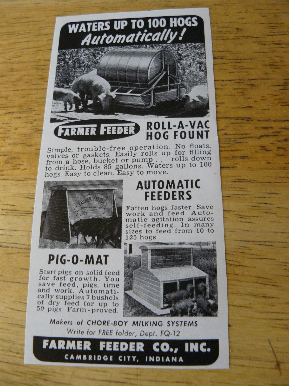 THE FARM QUARTERLY-SPRING 1957 -AD-FARMER FEEDER CO PIG-O-MAT/Cambridge City IND