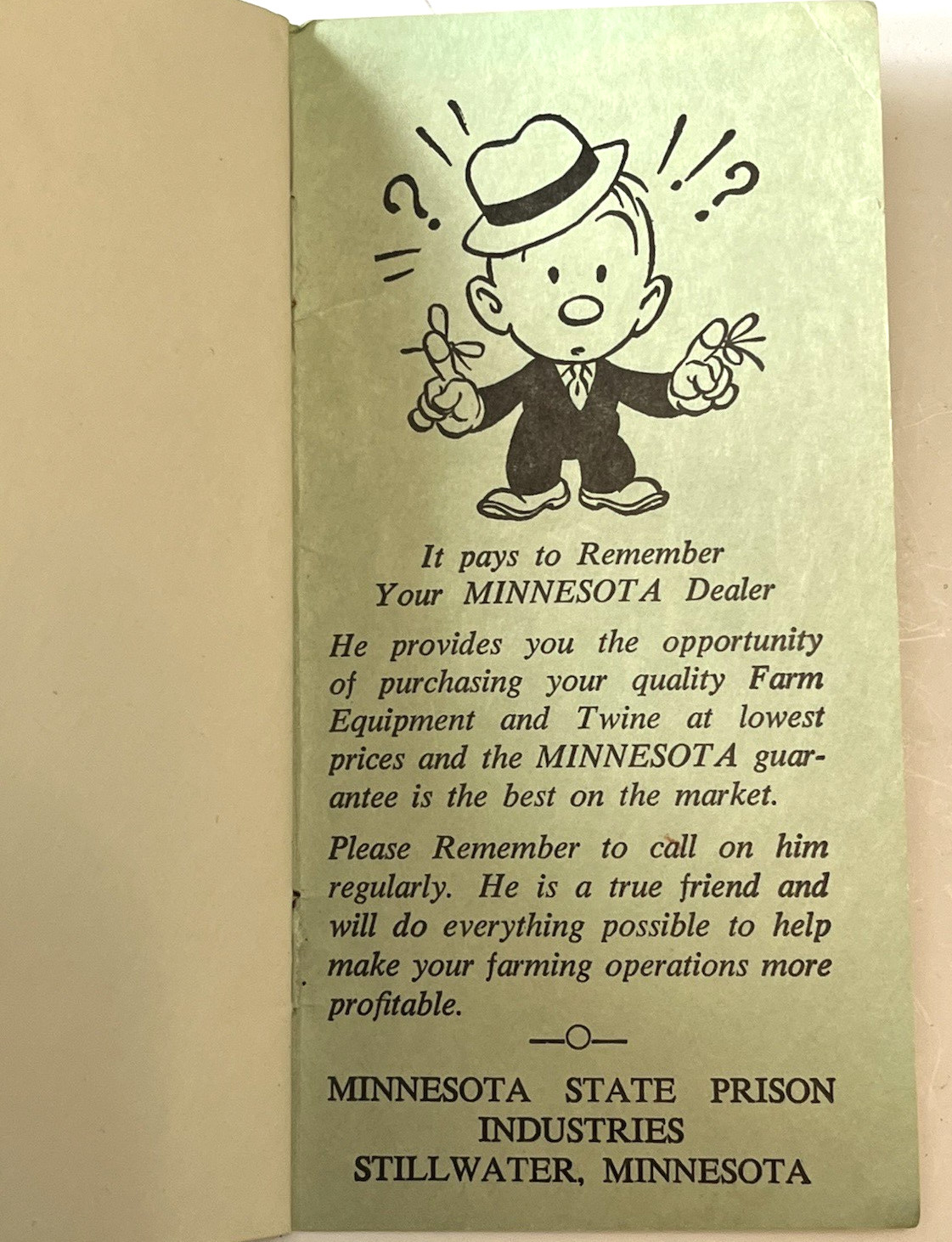 Vintage Minnesota Twine Memo Pad Notebook State Prison Advertising Farm MN