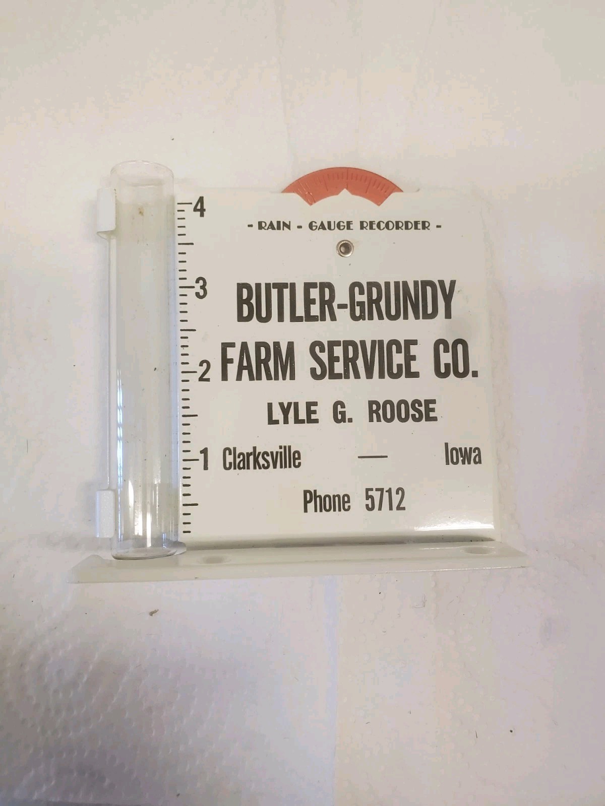 Metal Rain Guage Butler Grundy Farm Service Clarksville Iowa Lyle G Roose County