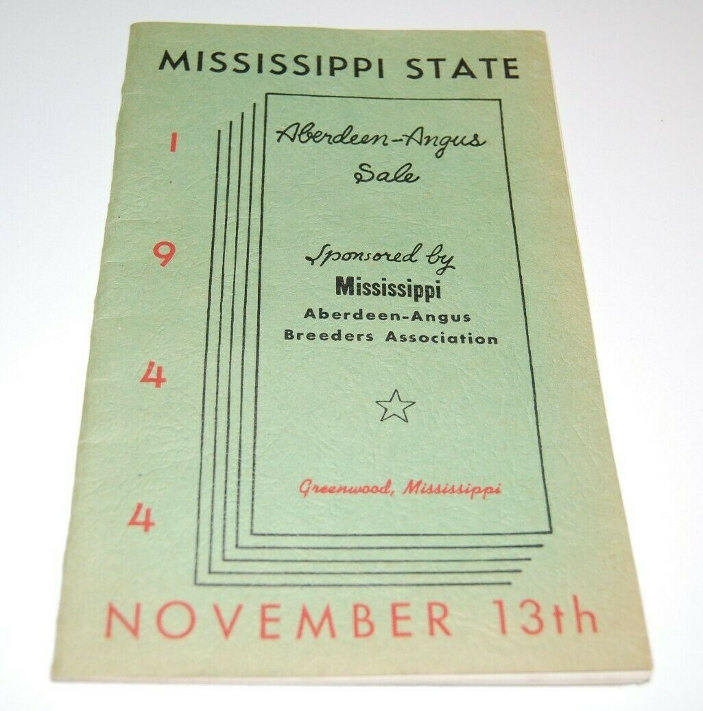 Rare 1944 Aberdeen Angus Cattle Sale Book – Greenwood Mississippi
