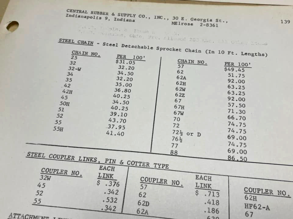 Vtg 1960s American Standard Diamond Roller Chains One-Sheet Price List Bundle