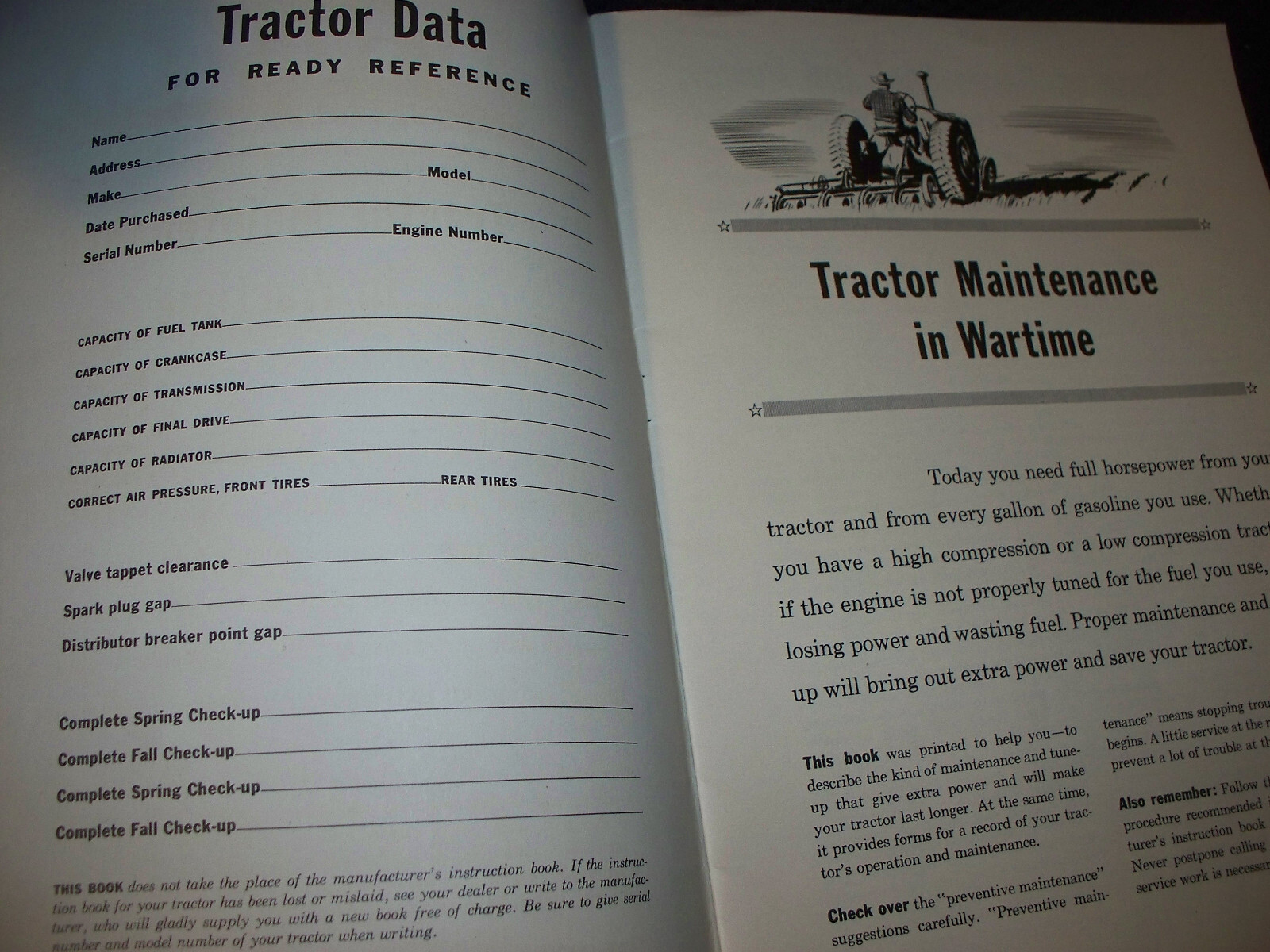 1940&rsquo;s WWII Wartime Tractor Maintenance & Tuneup Booklet From Ethyl Corporation