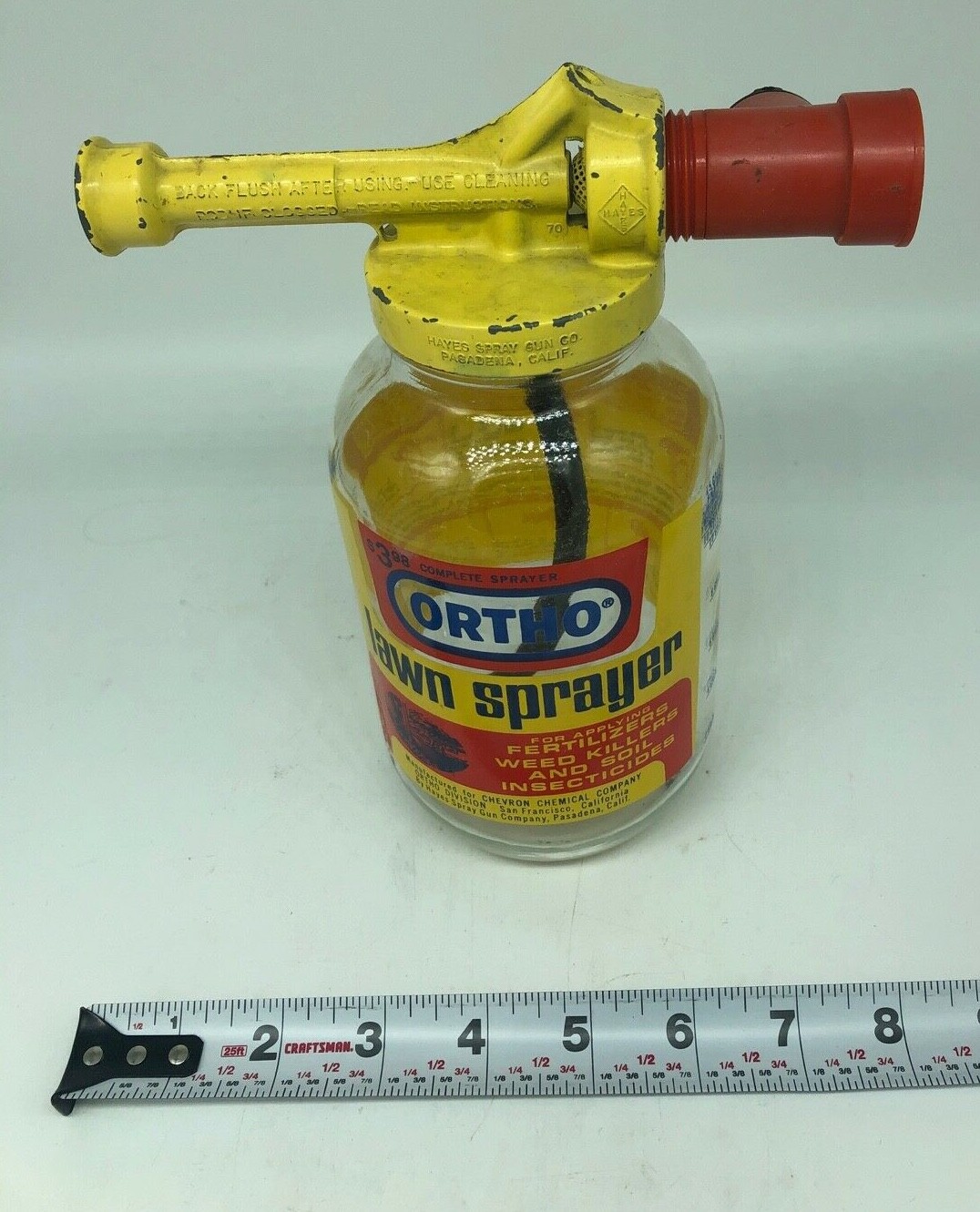 Vintage 1960&rsquo;s Metal Ortho Chevron Chemical Lawn Fertilizer Glass Sprayer