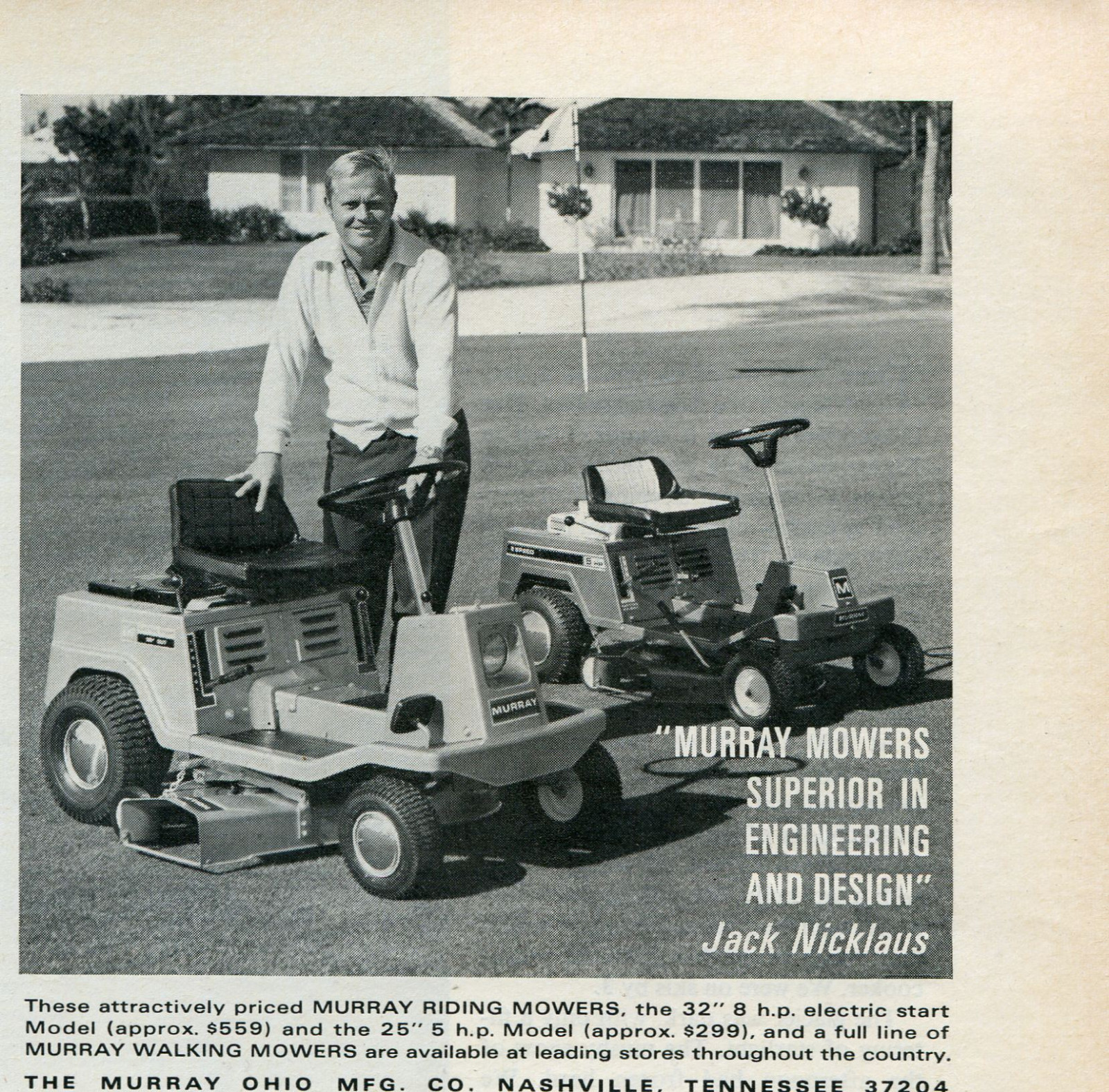 1970 small Print Ad of Murray Ohio Mfg Co Lawn Mower Tractor w Jack Nicklaus