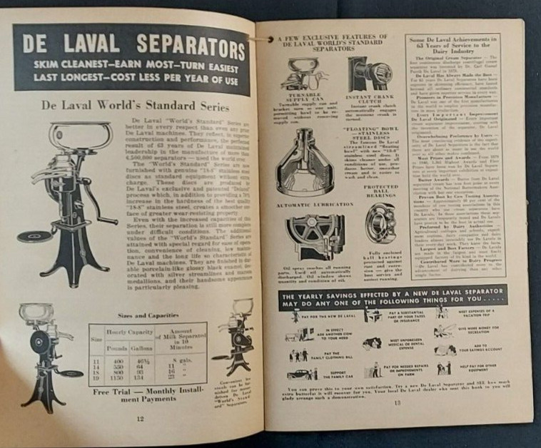 1941 De Laval Handy Reference Yearbook Farm Dairy Cream Separator Schlosser Indy