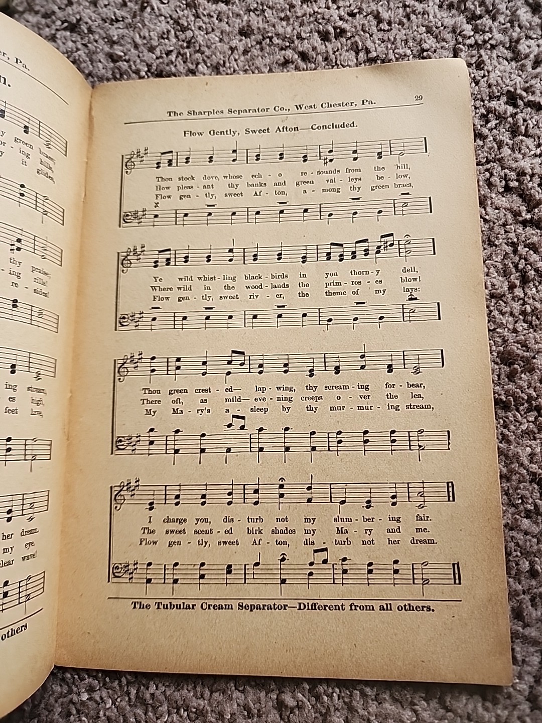 Sharples Seperator Co. West Chester PA. Old Time Songs Music Book
