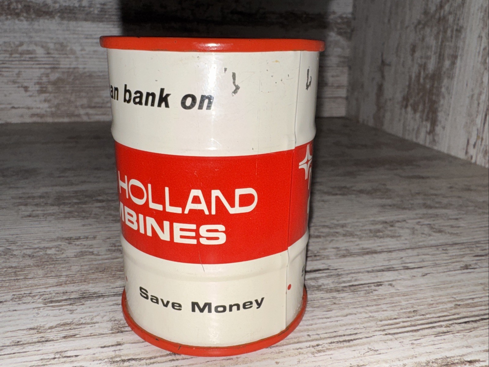 Vintage New Holland Combines 55 Gallon Drum Coin Bank Advertisement