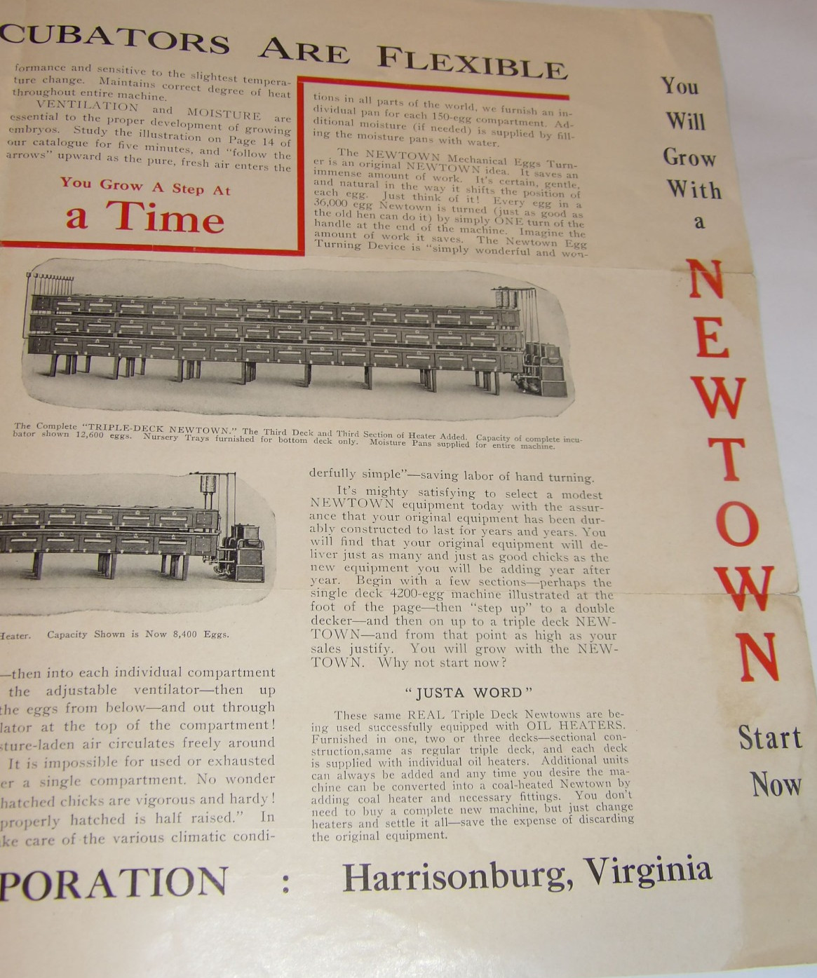 VINTAGE 1925 NEWTOWN OIL LAMP-HEATED INCUBATORS BROCHURES! 4 PCS/HARRISONBURG,VA