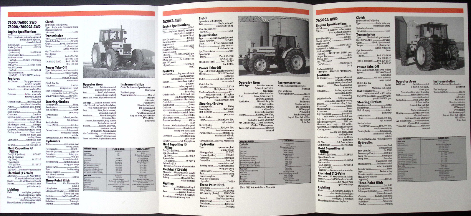 AGCO ALLIS 7600 Series 89/115/128 HP Tractors Specs Sales Brochure – Mint