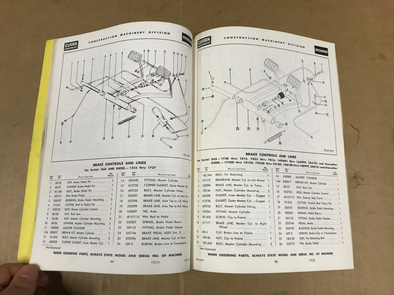 Vintage Clark Equipment – Michigan Parts Manual – No.1695-R1 Tractor Shovel