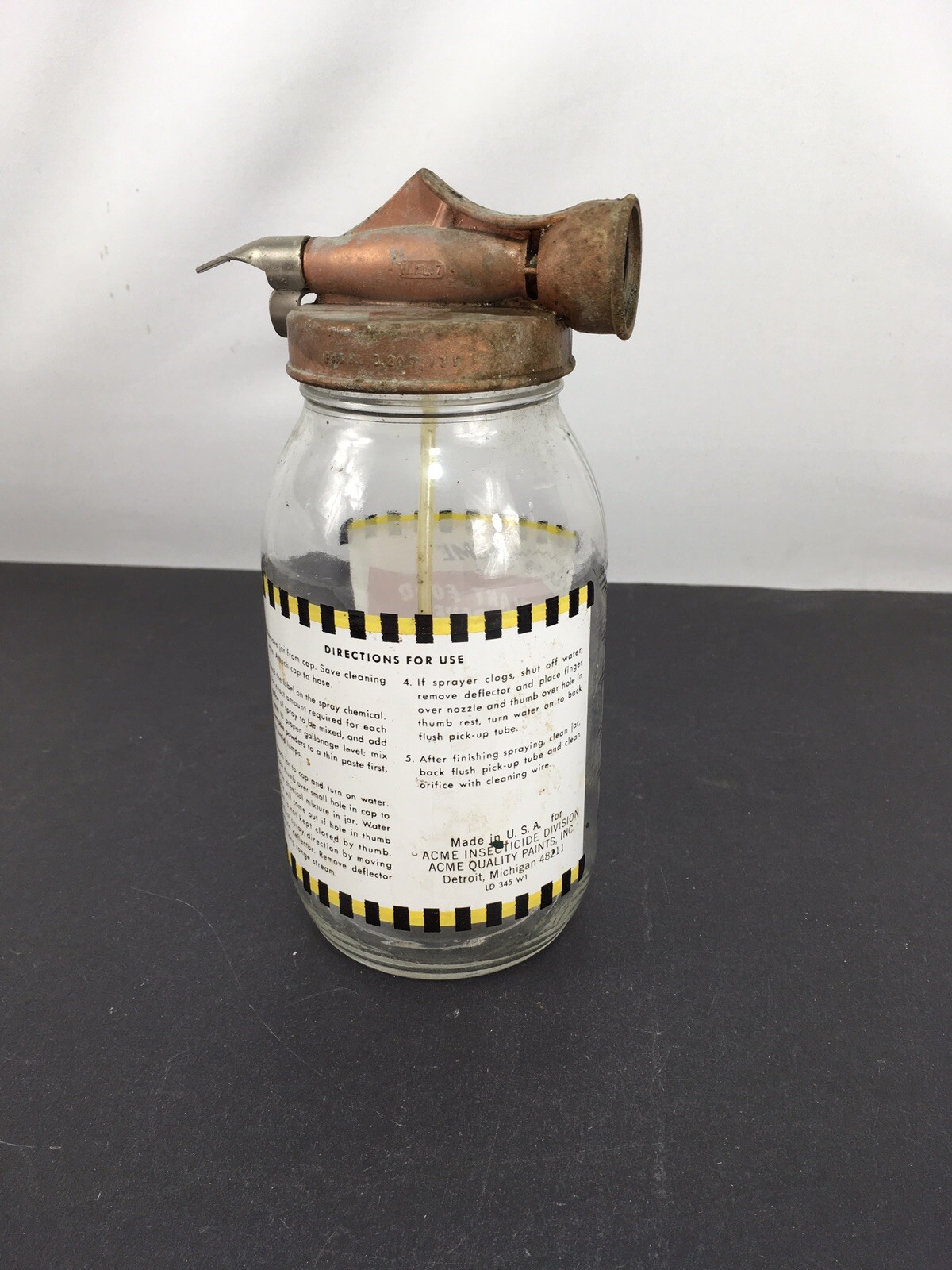 Acme Vintage Advertising Even Flow Plant Food Lawn Sprayer Glass Jar Hose