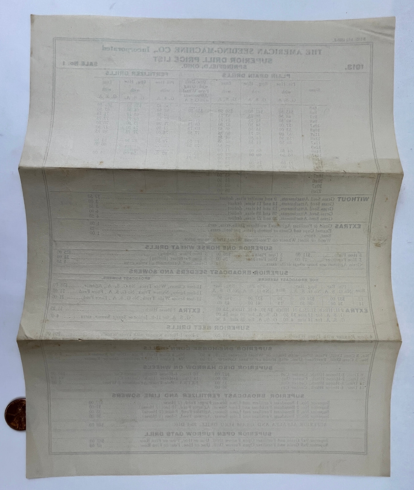1913 American Seeding Machine Co. Price List Springfield OH Superior Drill