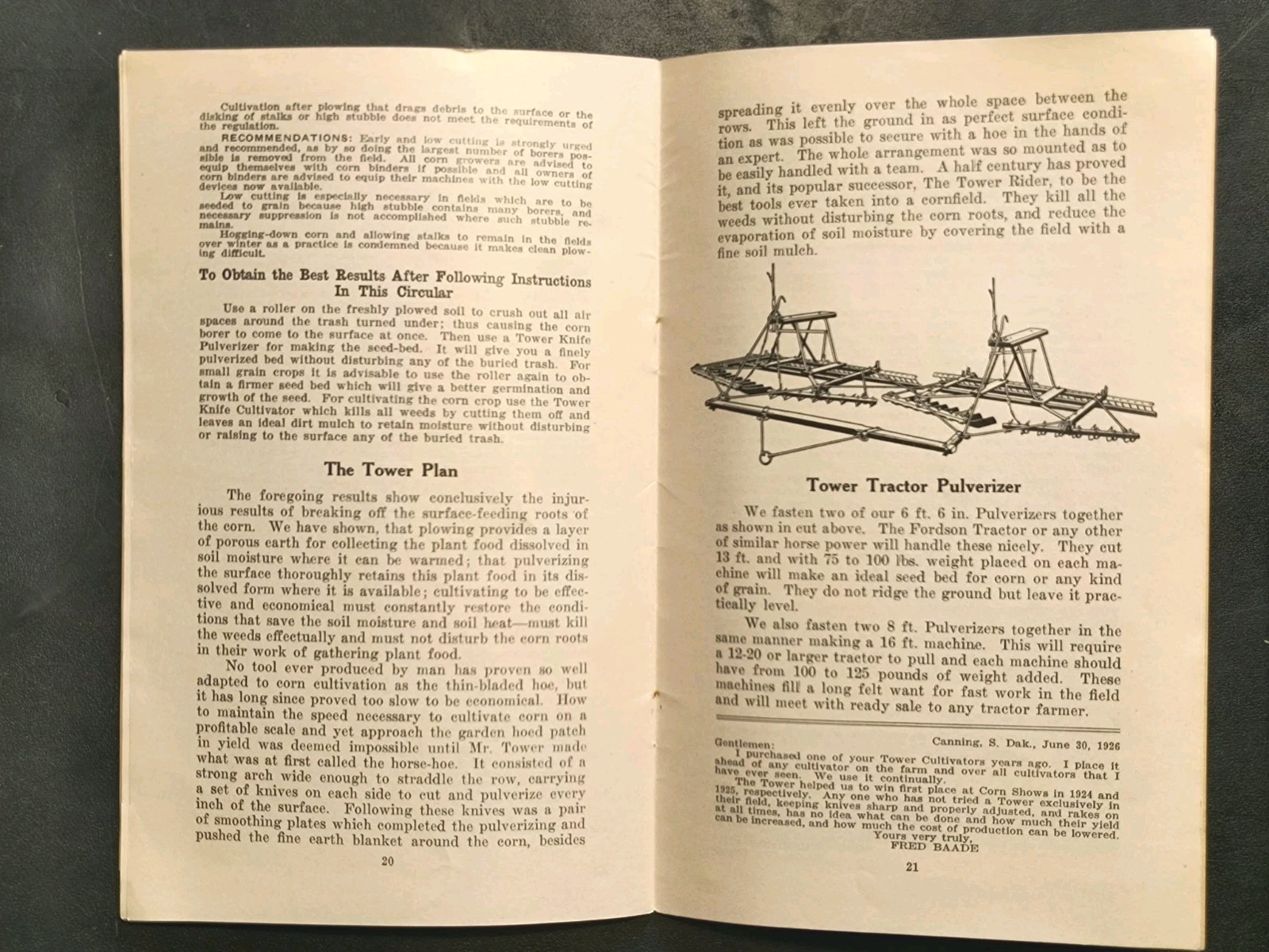 1927 J.D. Tower & Sons Cultivators Corn Culture Agriculture Brochure Farming