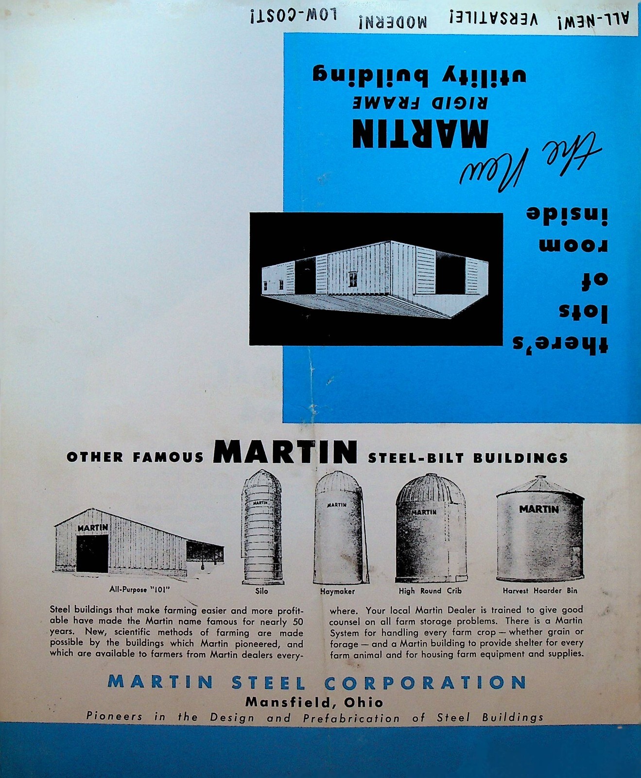 Martin Steel Mansfield Oh Rigid Frame Utility Building Brochure Farm 1960s